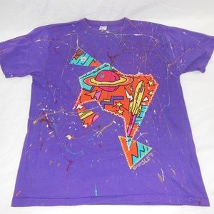 Champion VTG 80s Homemade Shirt XL Neon Party Art
